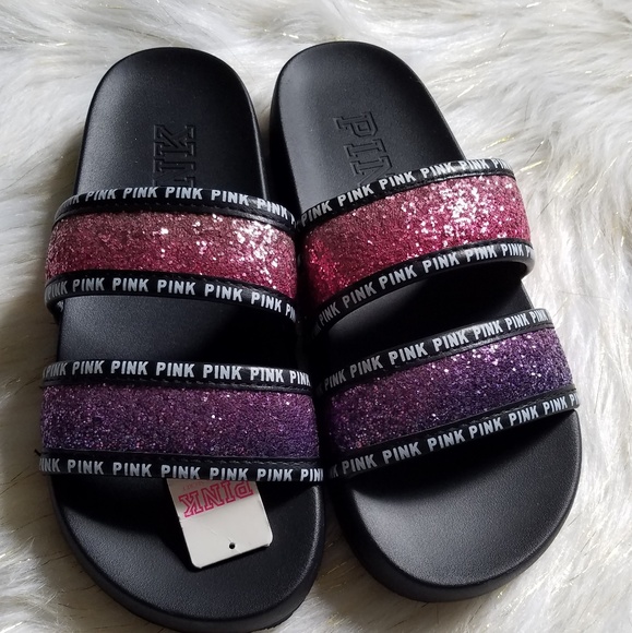 double strap glitter slides